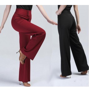 Black red long length high waist women's ladies female loose wide legs swing  competition practice performance professional latin ballroom dance pants trousers